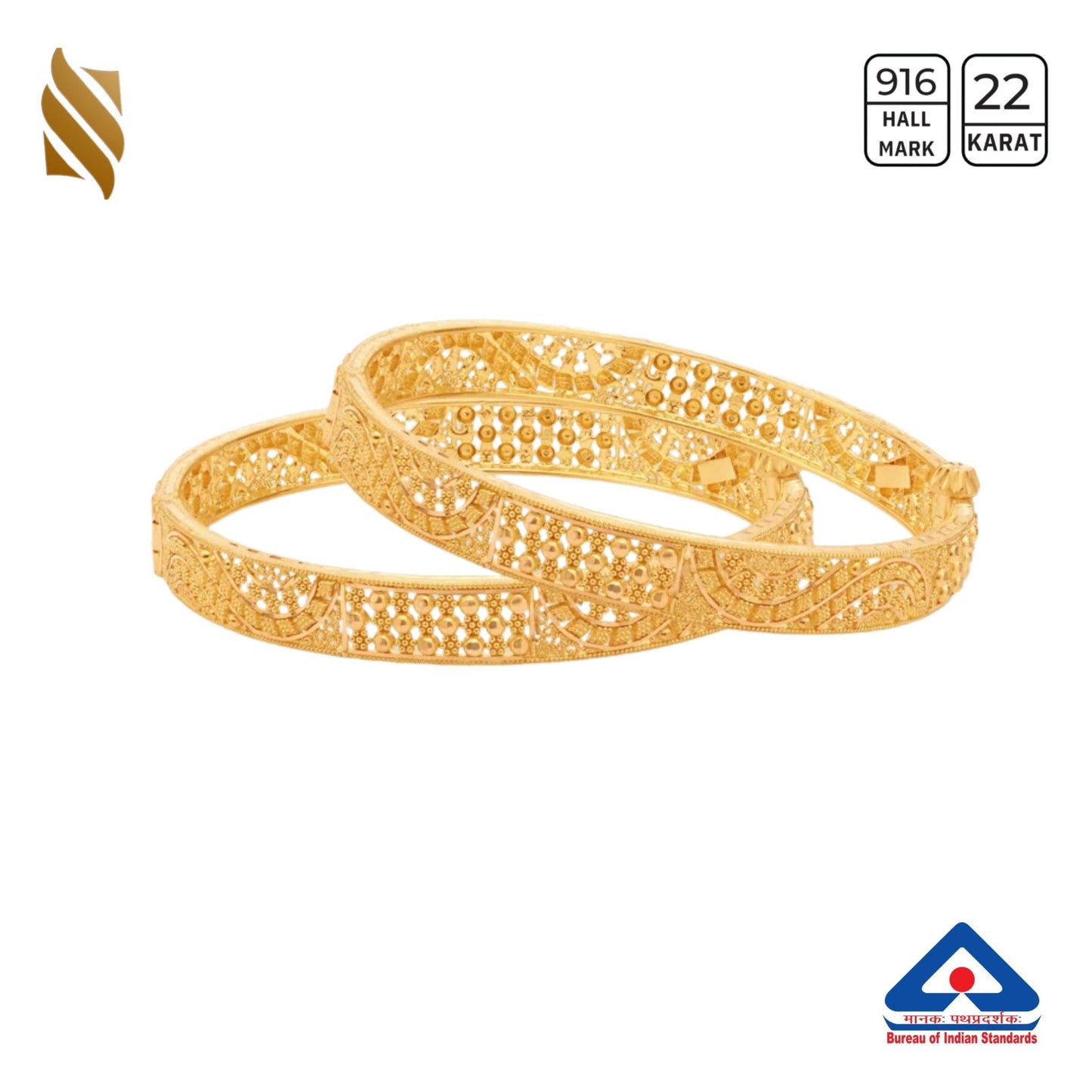 22k gold Kara bangles from Sardar Jewellers featuring traditional Indian design with intricate detailing.