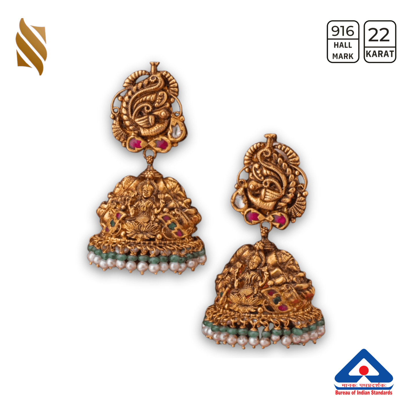22k gold antique Nakshi Jhumki earrings featuring intricate traditional designs from Sardar Jewellers.