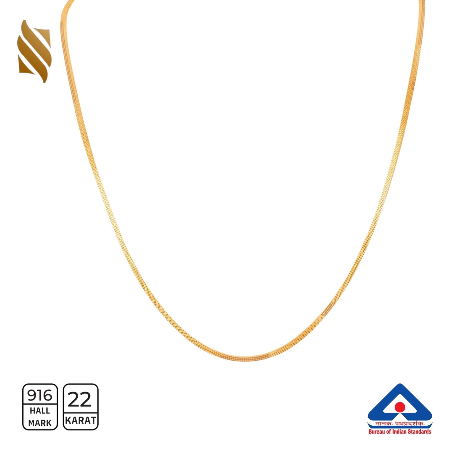 24k gold chain in a slim design, featuring a smooth and shiny finish, perfect for elegant jewelry styling.