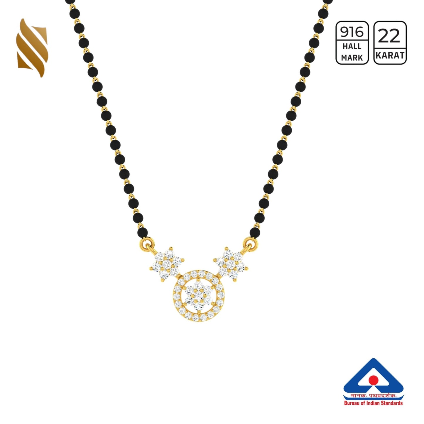 Gold floral Mangalsutra in 22k with Nakshatra design from Sardar Jewellers, featuring intricate floral pendant and traditional chain.