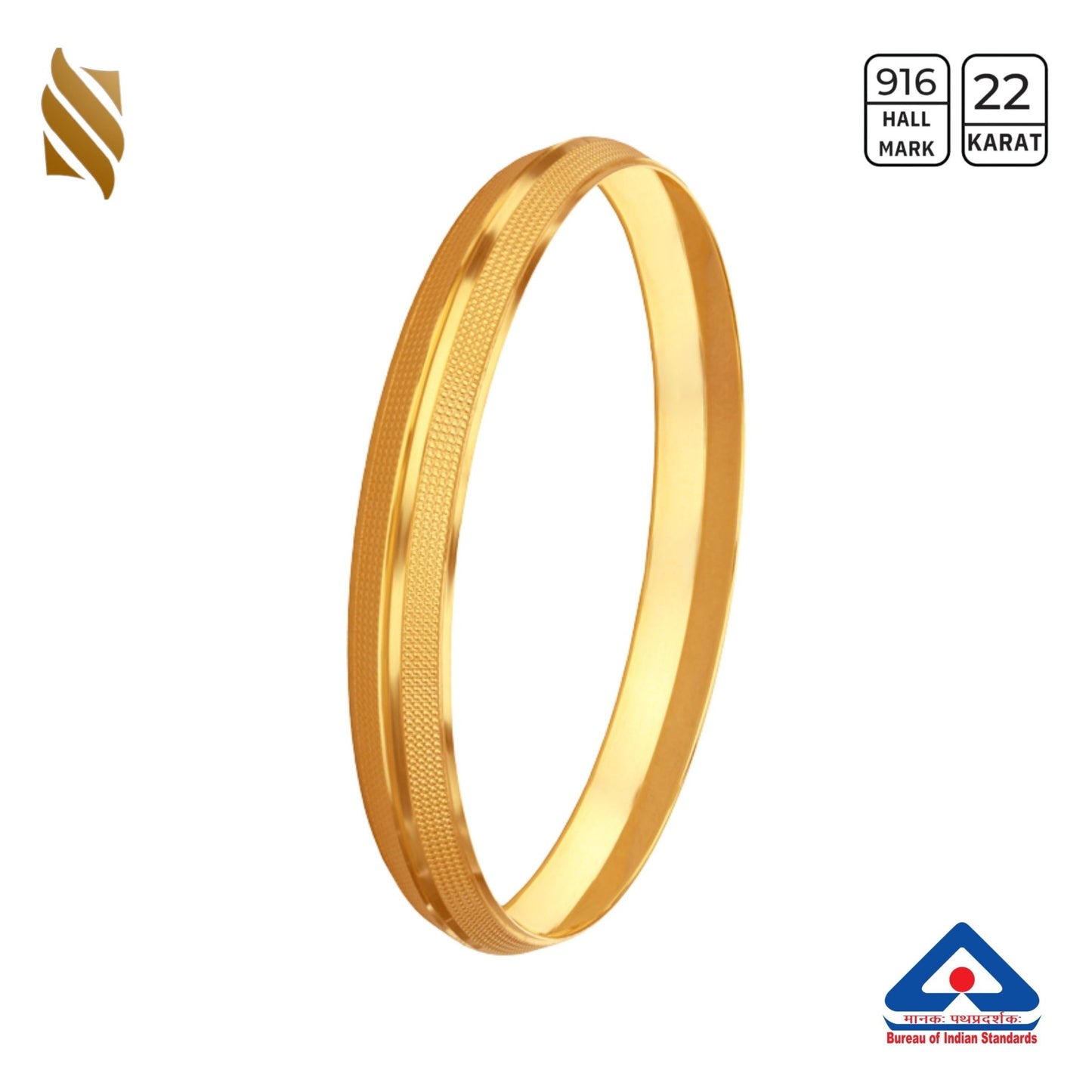 Gold men's Punjabi Kara bracelet in 22k with traditional Sikh design, crafted by Sardar Jewellers.